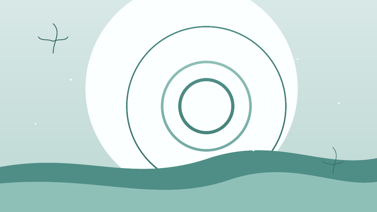 Soft abstract illustration of calm teal concentric ripple rings suggesting rhythm and pacing, with delicate botanical line accents