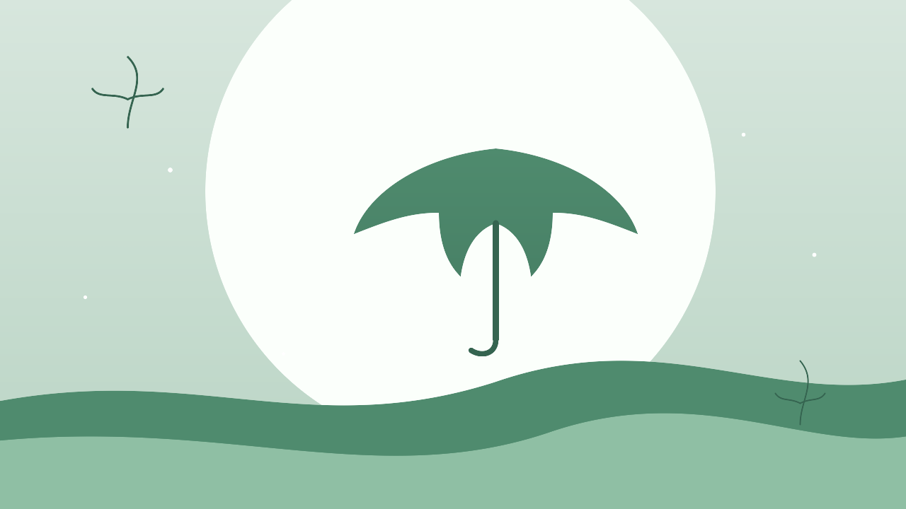 Soft abstract illustration of a sage green umbrella-canopy shape suggesting protection and coverage, with delicate botanical line accents