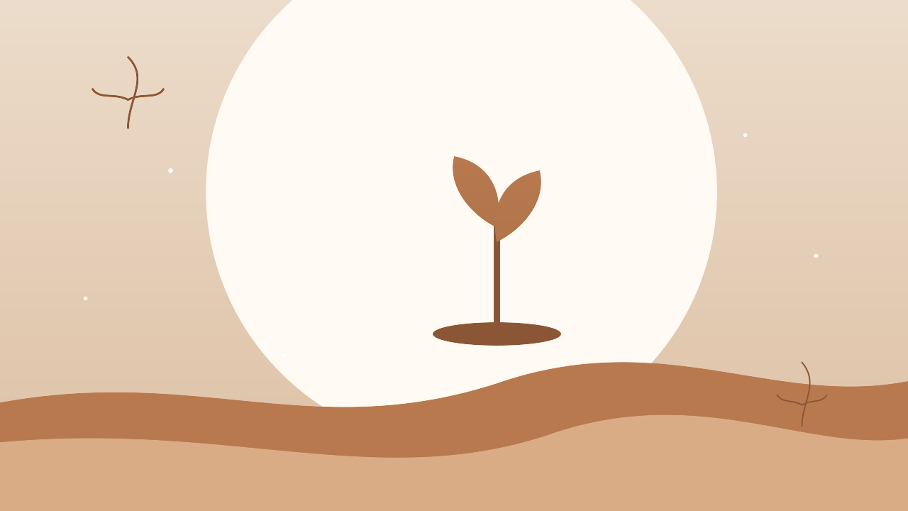Soft abstract illustration of a warm amber sprout shape suggesting new growth and starting a venture, with delicate botanical line accents